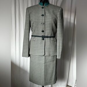Vintage Jones New York Skirt Suit Set Womens Size 10 Wool Houndstooth